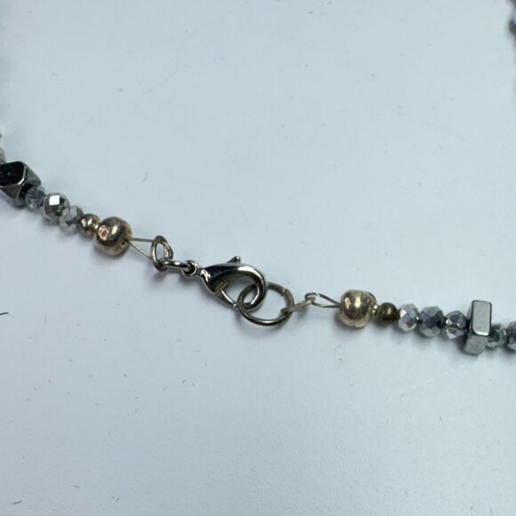 Silver Tone Metal Geometric Shaped Beads Long Necklace 27 inches - Picture 5 of 7